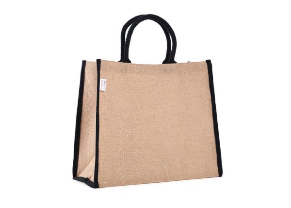 Τσάντα, Y40x35,5x20εκ από γιούτα/λινάτσα  με μαύρες επενδεδυμένες λαβές