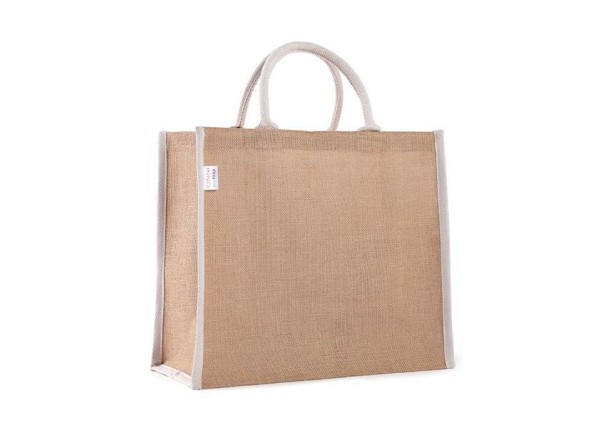 Τσάντα, Y42x38x20εκ από γιούτα/λινάτσα  με λευκές επενδεδυμένες λαβές Τσάντα, Y42x38x20εκ από γιούτα/λινάτσα  με λευκές επενδεδυμένες λαβές