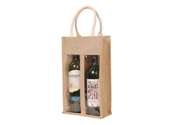 Τσάντα κρασιού, Y35x20x10.5εκ για 2 μπουκάλια από γιούτα/λινάτσα