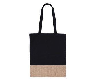 Τσάντα, Υ44x36εκ βαμβακερή, μαύρη με μακρύ χερούλι και βάση από γιούτα/λινάτσα. Δυνατότητα εκτύπωσης Τσάντα, Υ44x36εκ βαμβακερή, μαύρη με μακρύ χερούλι και βάση από γιούτα/λινάτσα. Δυνατότητα εκτύπωσης