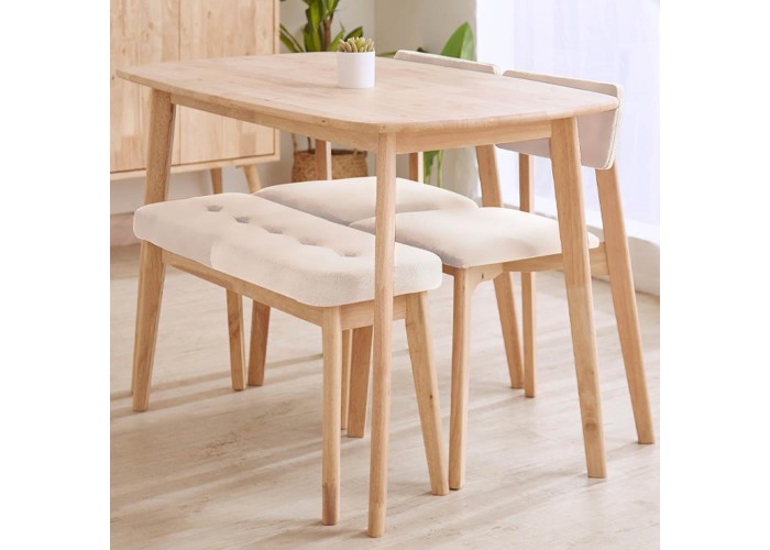 Παγκάκι Nextdeco Natural μασίφ ξύλο λευκό μαξιλάρι Υ45,5×85×31,5εκ.