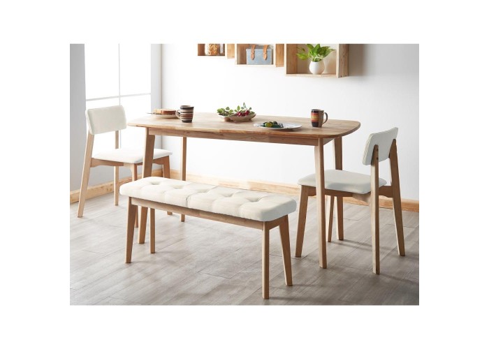 Παγκάκι Nextdeco Natural μασίφ ξύλο λευκό μαξιλάρι Υ45,5×85×31,5εκ.