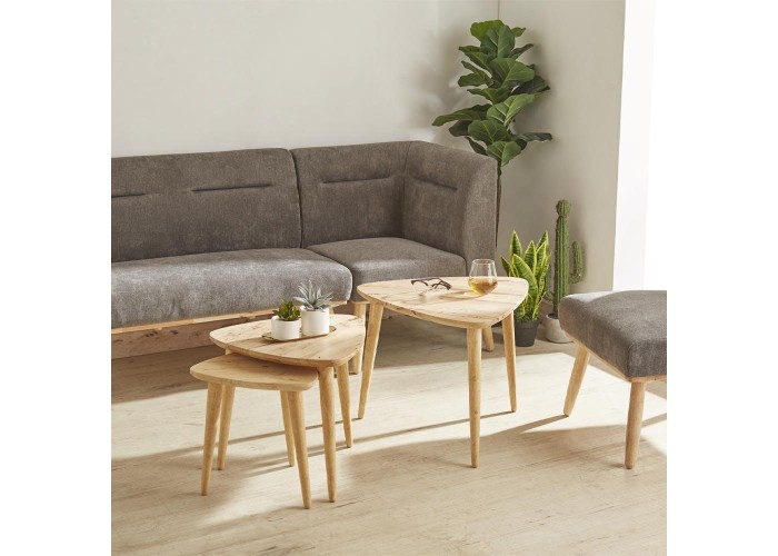 Τραπεζάκια σετ 3 Nextdeco Natural μασίφ ξύλο