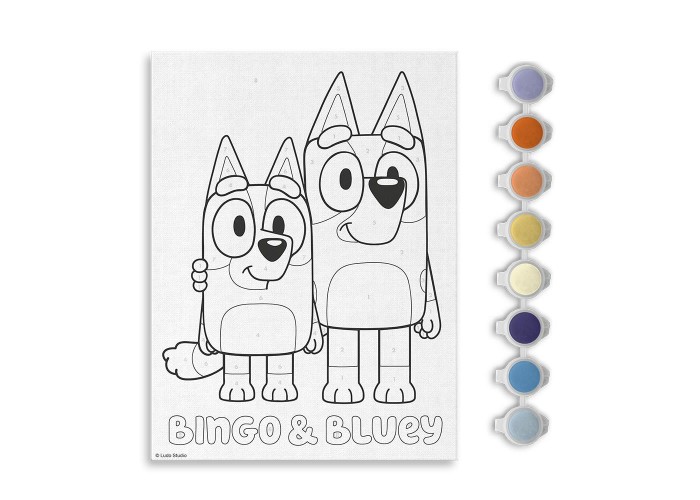 Σετ ζωγραφικής με αριθμούς Bluey σε καμβά με 8 ακρυλικά χρώματα Y24,5x18,5εκ.