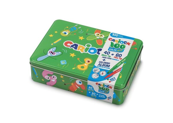 Carioca μεταλλικό κουτί με 100 μαρκαδόρους και βιβλίο ζωγραφίζω Carioca μεταλλικό κουτί με 100 μαρκαδόρους και βιβλίο ζωγραφίζω