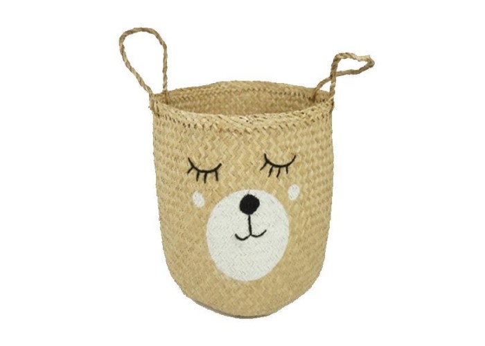 Ψάθινο καλάθι BOHO από rattan με φιγούρα ζωάκι Ø35x37εκ.