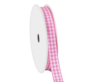 Κορδέλα καρώ με ούγια ροζ 6mm ρολό 45μ. Κορδέλα καρώ με ούγια ροζ 6mm ρολό 45μ.