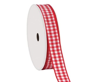 Κορδέλα καρώ με ούγια κόκκινη15mm ρολό 45μ.