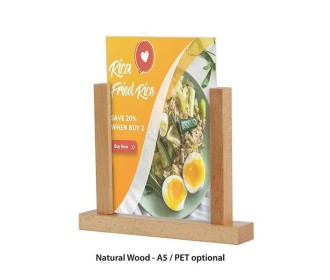 Επιτραπέζια ξύλινη βάση με θήκη 2 όψεων για μενού Α5 Υ18x22x4εκ.