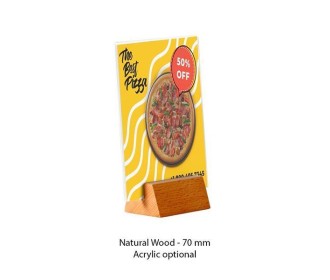 Επιτραπέζια ξύλινη βάση με ακρυλική θήκη 2 όψεων για μενού 10,5εκ.