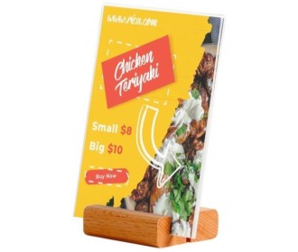 Επιτραπέζια ξύλινη βάση 2 θέσεων με ακρυλική θήκη 2 όψεων για μενού 7εκ.