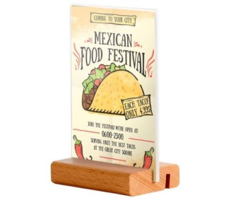 Επιτραπέζια ξύλινη βάση 2 θέσεων με ακρυλική θήκη 2 όψεων για μενού 15εκ.