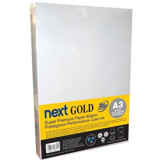 Next Gold A3 250 φύλλα premium copy paper 80γρ. Next Gold A3 250 φύλλα premium copy paper 80γρ.