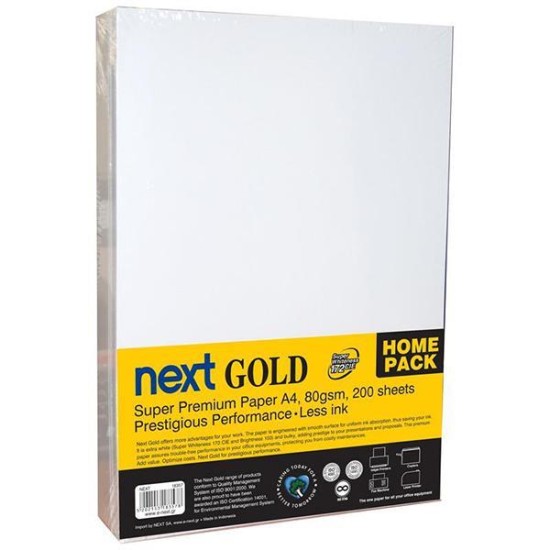 Next Gold A4 200 φύλλα home pack premium copy paper 80γρ. Next Gold A4 200 φύλλα home pack premium copy paper 80γρ.