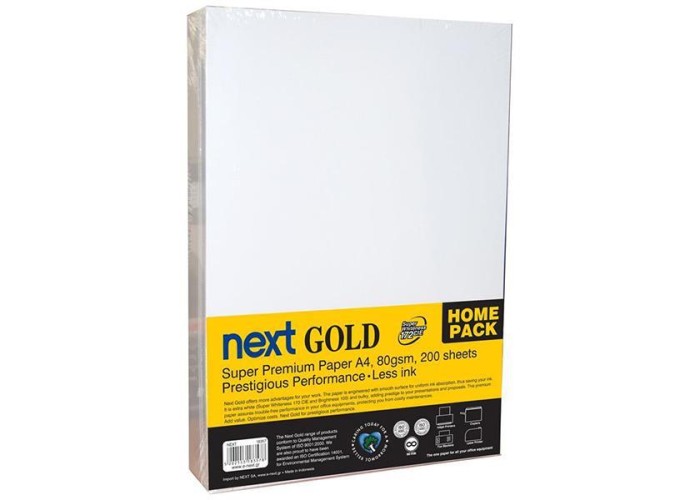 Next Gold A4 200 φύλλα home pack premium copy paper 80γρ. Next Gold A4 200 φύλλα home pack premium copy paper 80γρ.