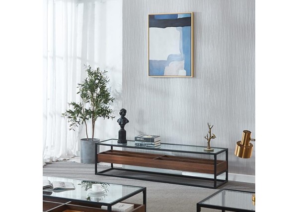 Έπιπλο τηλεόρασης μεταλλικό Nextdeco γυάλινη επιφάνεια και ράφι από MDF Υ40x160x40εκ. Έπιπλο τηλεόρασης μεταλλικό Nextdeco γυάλινη επιφάνεια και ράφι από MDF Υ40x160x40εκ.
