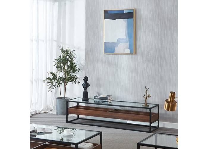 Έπιπλο τηλεόρασης μεταλλικό Nextdeco γυάλινη επιφάνεια και ράφι από MDF Υ40x160x40εκ. Έπιπλο τηλεόρασης μεταλλικό Nextdeco γυάλινη επιφάνεια και ράφι από MDF Υ40x160x40εκ.
