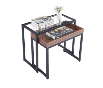 Τραπεζάκια βοηθητικά σετ2 Nextdeco μέταλλο με γυαλί και MDF Υ50x60x30εκ. - Υ47x56x30εκ. Τραπεζάκια βοηθητικά σετ2 Nextdeco μέταλλο με γυαλί και MDF Υ50x60x30εκ. - Υ47x56x30εκ.