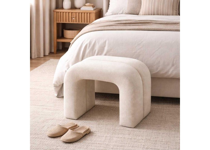 Σκαμπό Nextdeco εκρού βελούδινο ύφασμα Υ47xM55xΠ36εκ.