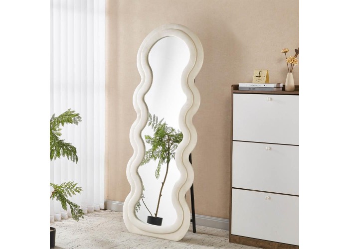 Καθρέφτης ολόσωμος Nextdeco λευκός βελούδινο πλαίσιο 160x60εκ. κυματιστός
