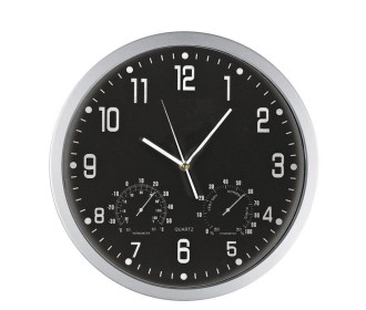 Ρολόι τοίχου θερμόμετρο-υγρόμετρο μαύρο καντράν Ø35εκ. Ρολόι τοίχου θερμόμετρο-υγρόμετρο μαύρο καντράν Ø35εκ.