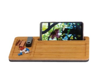 Θήκη οργάνωσης και φορτιστής κινητού χωρίς καλώδιο ξύλινη, 25,5x13.5x1.8εκ.