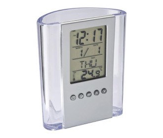 Μολυβοθήκη ακρυλική με ρολόι, ημερολόγιο και θερμόμετρο Μολυβοθήκη ακρυλική με ρολόι, ημερολόγιο και θερμόμετρο