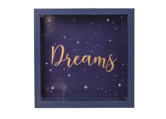 Κουμπαράς - κορνίζα ξύλινος «Dreams» Υ20x20x5εκ.