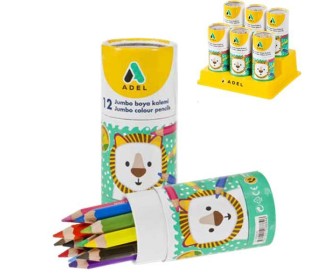 Adel ξυλομπογιές Jumbo μισού μήκους σε κύλινδρο 12 χρωμάτων