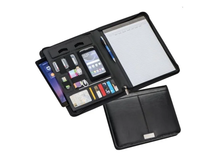 Portfolio με φερμουάρ δερμάτινο μαύρο Υ35x26.5x5εκ.