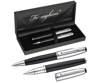 Σετ στυλό Ferraghini ball pen-rolleball pen μαύρο-ασημί Σετ στυλό Ferraghini ball pen-rolleball pen μαύρο-ασημί