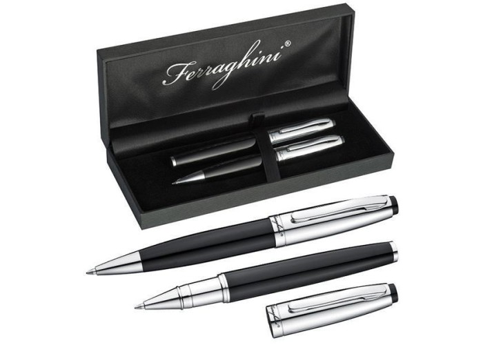 Σετ στυλό Ferraghini ball pen-rolleball pen μαύρο-ασημί Σετ στυλό Ferraghini ball pen-rolleball pen μαύρο-ασημί