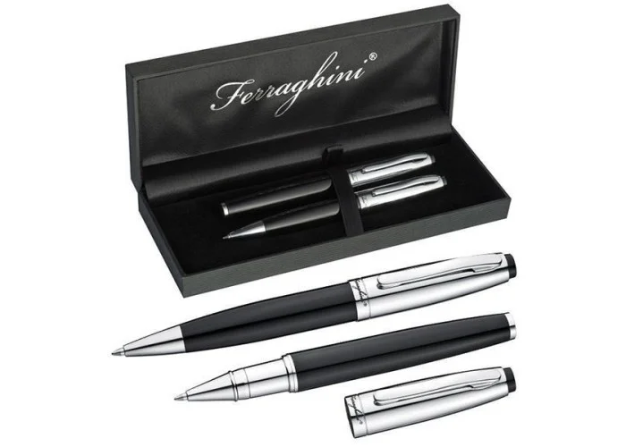 Σετ στυλό Ferraghini ball pen-rolleball pen μαύρο-ασημί