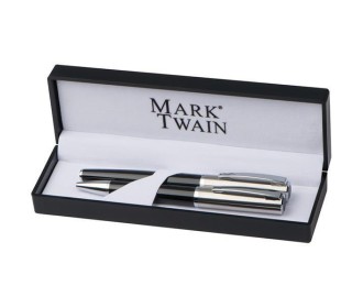 Σετ στυλό Mark Twain ball pen με κλιπ-rolleball pen ασημί-μαύρο Σετ στυλό Mark Twain ball pen με κλιπ-rolleball pen ασημί-μαύρο