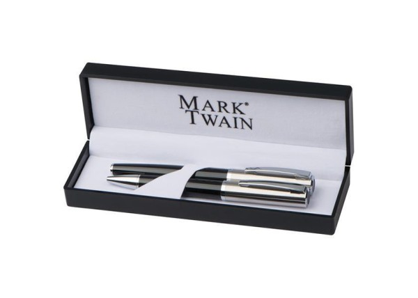Σετ στυλό Mark Twain ball pen με κλιπ-rolleball pen ασημί-μαύρο Σετ στυλό Mark Twain ball pen με κλιπ-rolleball pen ασημί-μαύρο