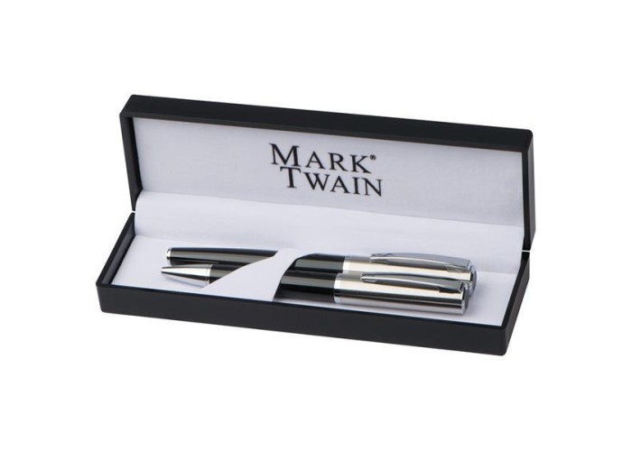Σετ στυλό Mark Twain ball pen με κλιπ-rolleball pen ασημί-μαύρο