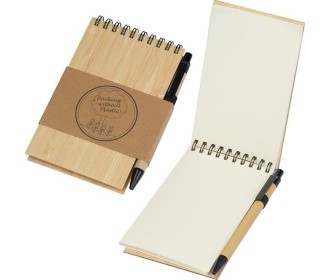 Σημειωματάριο σπιράλ μίνι από μπαμπού με στυλό 10x1.5x15εκ.