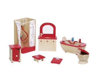 Goki σετ μπάνιο ξύλινο 7 τεμαχίων για κουκλόσπιτο.