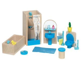 Goki σετ μπάνιο ξύλινο 17 τεμαχίων για κουκλόσπιτο.