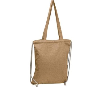 Τσάντα από ανακυκλωμένο βαμβάκι με μακρύ χερούλι και ιμάντες πλάτης μπεζ Υ42x37,5x3εκ. Δυνατότητα εκτύπωσης
