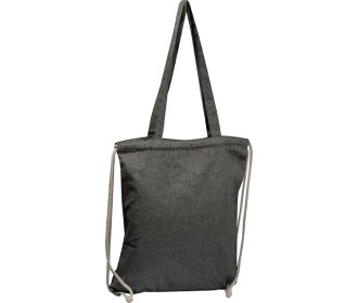 Τσάντα από ανακυκλωμένο βαμβάκι με μακρύ χερούλι και ιμάντες πλάτης μαύρη Υ42x37,5x3εκ. Δυνατότητα εκτύπωσης