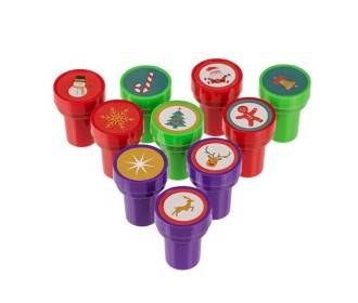 Σφραγίδες χριστουγεννιάτικες πολύχρωμες, σετ 10 τμχ. Ø2,5x3,5εκ.