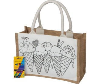 Τσάντα βαμβακερή από γιούτα για ζωγραφική με 6 κηρομπογιές Υ21x31x12εκ.