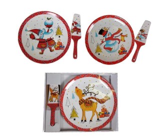 Χριστουγεννιάτικη πιατέλα κεραμική με σπάτουλα Ø27εκ. κοκτέηλ