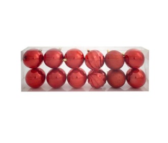 Χριστουγεννιάτικες μπάλες πλαστικές κόκκινες 12τεμ., Ø8εκ. Χριστουγεννιάτικες μπάλες πλαστικές κόκκινες 12τεμ., Ø8εκ.