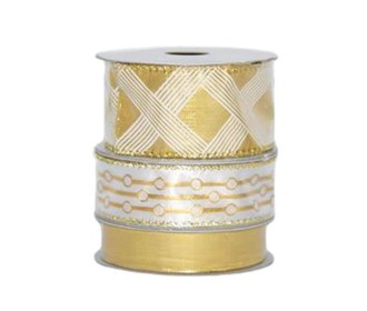 Κορδέλες χριστουγεννιάτικες σατέν χρυσό-άσπρο σετ 3τεμ.