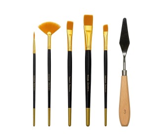 Πινέλα ζωγραφικής σετ 5 πινέλα με κοντή λαβή και 1 σπάτουλα Πινέλα ζωγραφικής σετ 5 πινέλα με κοντή λαβή και 1 σπάτουλα