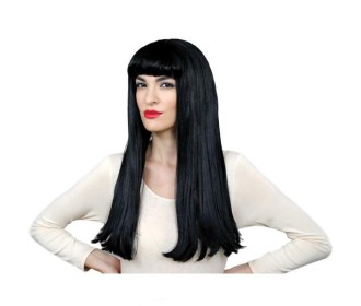 Περούκα μακριά μαλλιά μαύρη με φράντζα