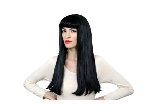 Περούκα μακριά μαλλιά μαύρη με φράντζα Περούκα μακριά μαλλιά μαύρη με φράντζα