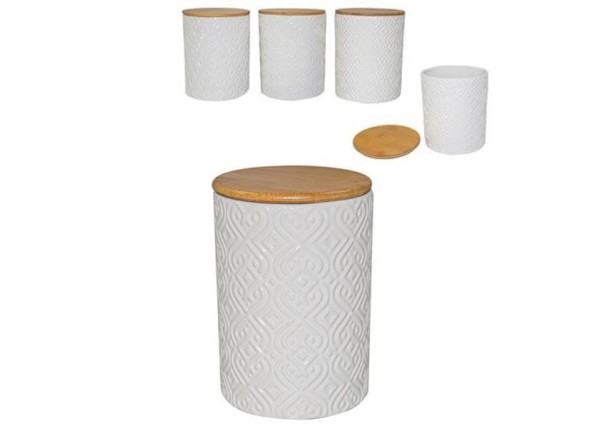 Βαζάκι κεραμικό με καπάκι μπαμπού Υ15,5x11εκ. Βαζάκι κεραμικό με καπάκι μπαμπού Υ15,5x11εκ.